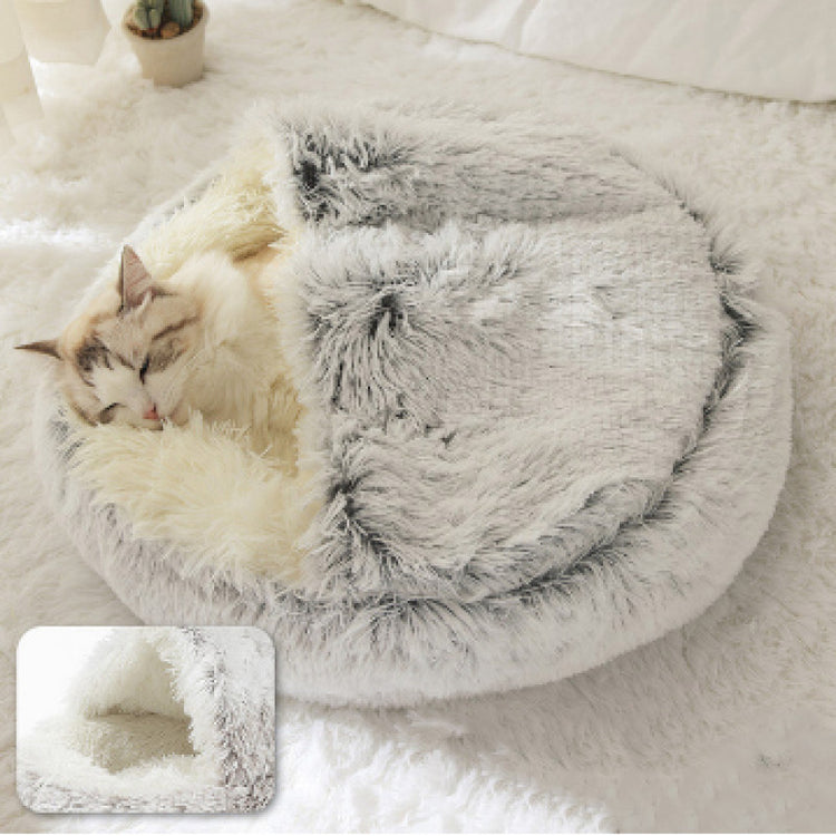 Cozy 2 In 1 Pet Bed Plush Nest Cave Combo