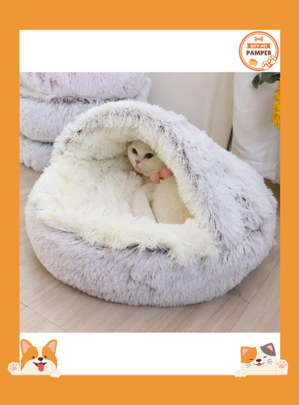 Soft Plush Pet Bed with Cover round Cat Bed Pet Mattress Warm Cat Dog 2 in 1 Sleeping Nest Cave for Small Dogs