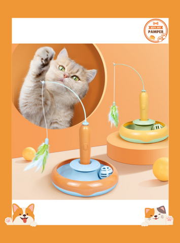 Feather Frenzy Dual Action Cat Turntable Toy for Endless Self Play Fun
