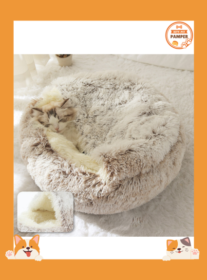 Cozy 2 In 1 Pet Bed Plush Nest Cave Combo