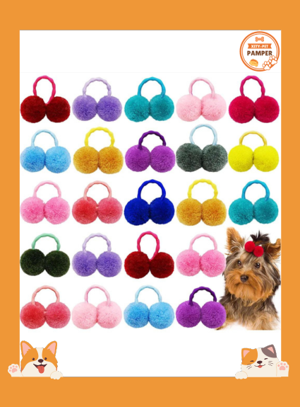 10Pc Plush Pet Hair Bands Cute Bows & Grooming Accessories for Dogs & Cats