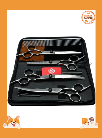 Pet Grooming Scissors Set Stainless Steel Cutting, Thinning & Curved Shears