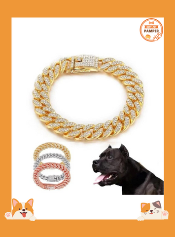 Rhinestone Dog Chain Collar Metal Chain Collar Luxury Stainless Steel Puppy Cat Chain Collar Dog Jewelry