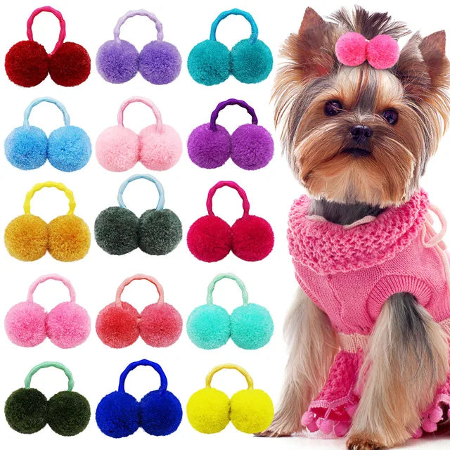 10Pcs Pet Dog Plush Hair Balls Elastic Hair Bands for Medium Small Dogs Girls Cat Bows Pets Grooming Bows Dog Pet Accessories