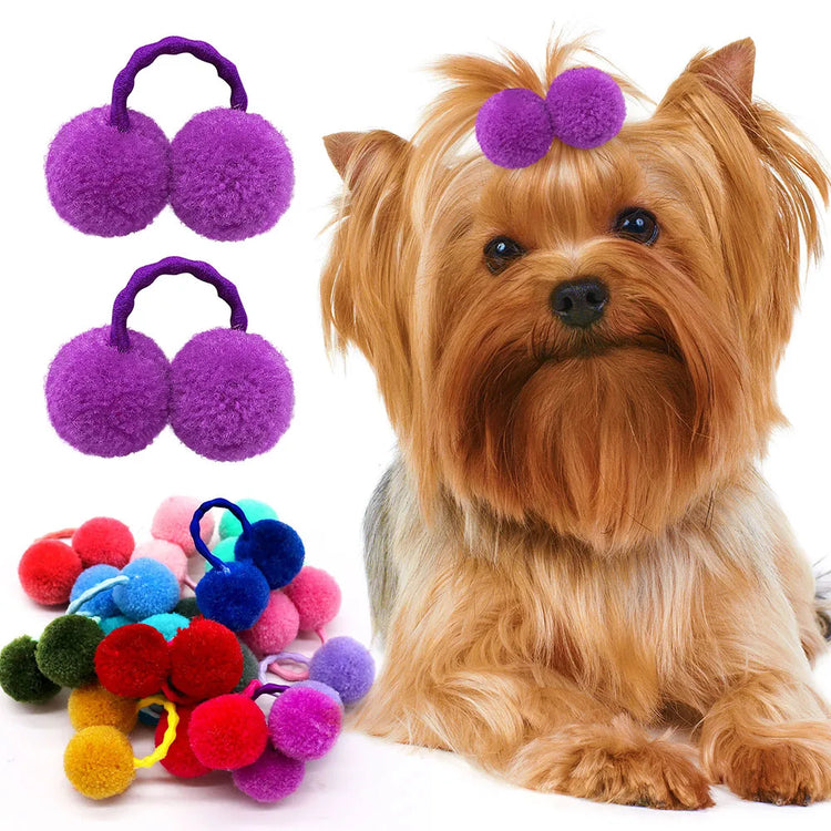 10Pcs Pet Dog Plush Hair Balls Elastic Hair Bands for Medium Small Dogs Girls Cat Bows Pets Grooming Bows Dog Pet Accessories