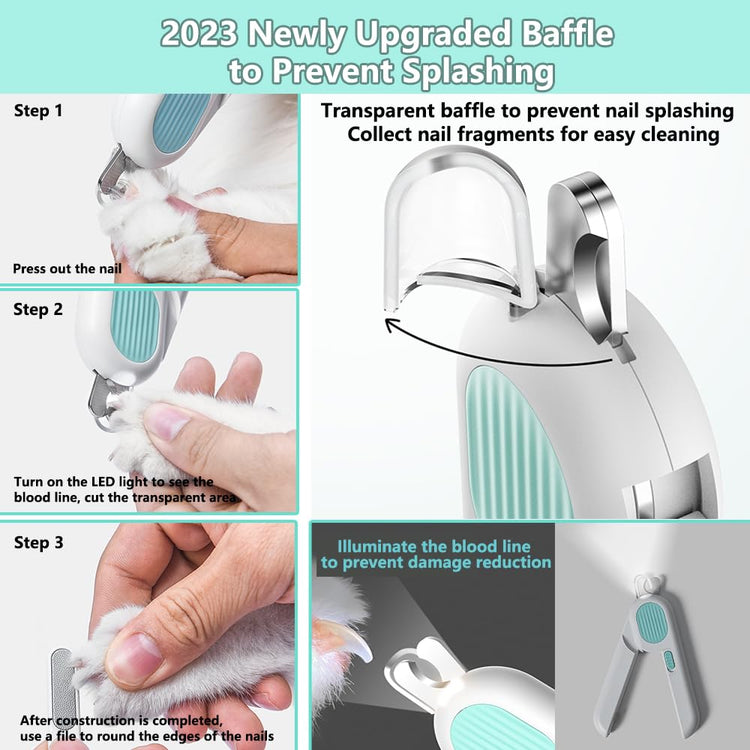 Dog and Cat Nail Clippers, Pet Nail Trimmers with LED Light, and Circular Cut-Hole Cat Paw Cutter Dogs Nail Cutter Avoid Excessive Cutting