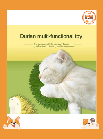 Durian Delight: Cat Brush & Wall Scratcher Multifunctional Grooming & Dental Toy