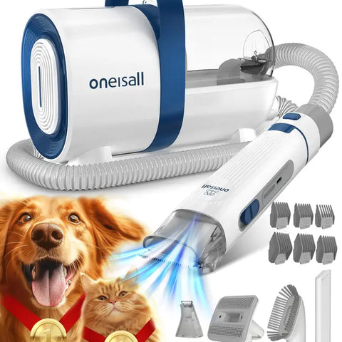 Oneisall Dog Hair Vacuum & Dog Grooming Kit, Pet Grooming Vacuum with Pet Clipper Nail Grinder, 1.5L Dust Cup Dog Brush Vacuum with 7 Pet Grooming Tools for Shedding Pet Hair, Home Cleaning