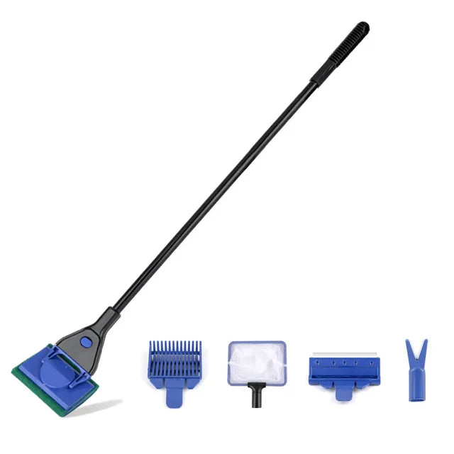 Aquarium Cleaning Tools 5 in 1 Aquarium Tank Clean Set Fish Net Gravel Rake Algae Scraper Fork Sponge Brush Glass Cleaner