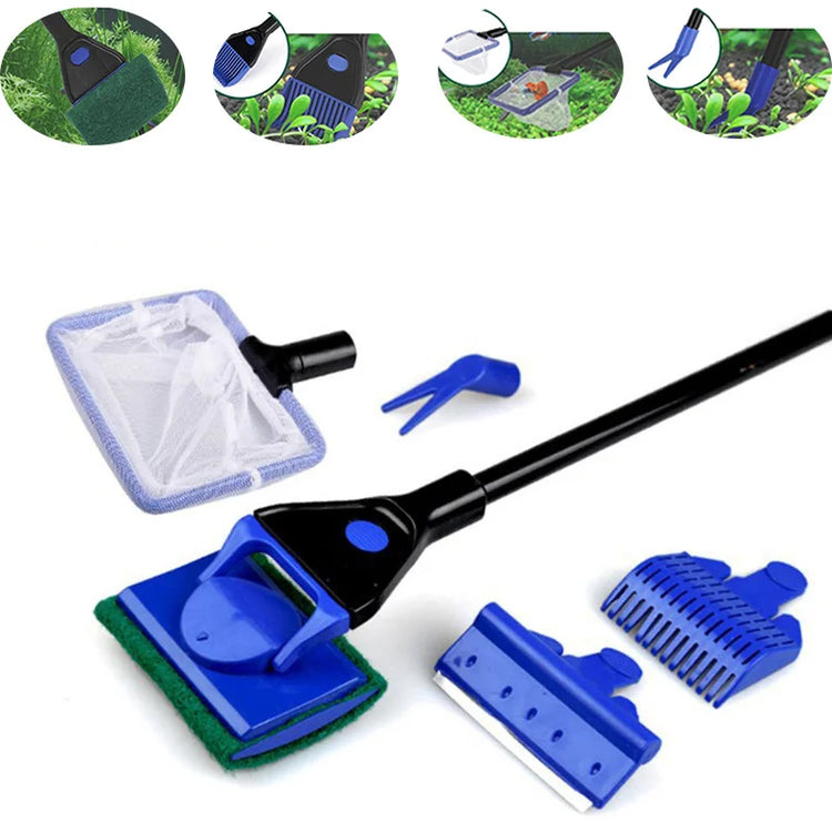 Aquarium Cleaning Tools 5 in 1 Aquarium Tank Clean Set Fish Net Gravel Rake Algae Scraper Fork Sponge Brush Glass Cleaner