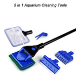 Aquarium Cleaning Tools 5 in 1 Aquarium Tank Clean Set Fish Net Gravel Rake Algae Scraper Fork Sponge Brush Glass Cleaner