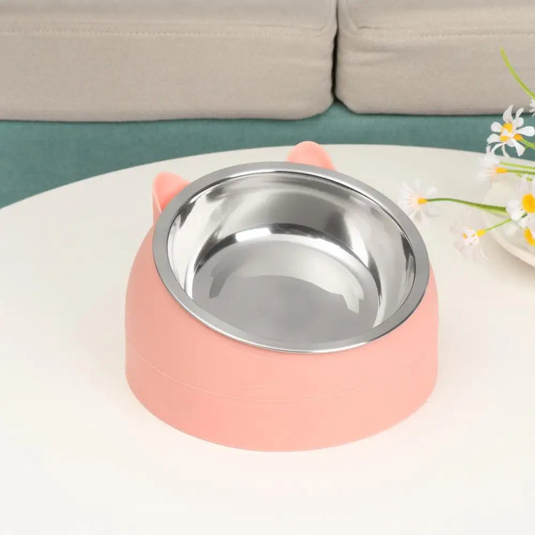 Cute Cat Dog Bowl Protect the Cervical Spine Oblique Mouth Pet Stainless Steel Fall-Resistant Food Bowl Pet Supplies