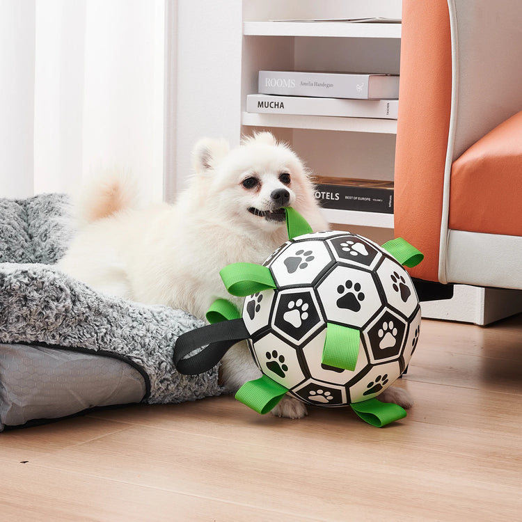 Dog Toys Soccer Ball with Straps, Interactive Dog Toys for Tug of War, Puppy Birthday Gifts, Dog Tug Toy, Dog Water Toy, Durable