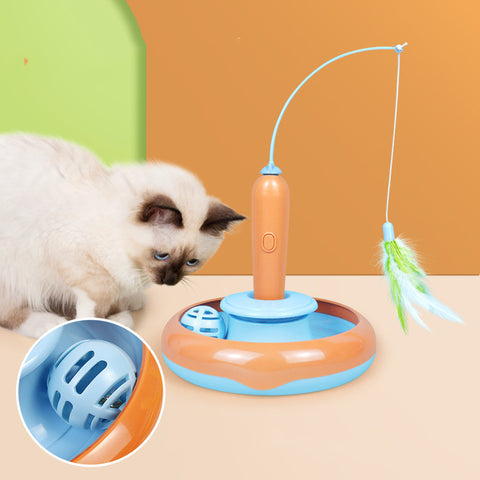 Feather Frenzy Dual Action Cat Turntable Toy for Endless Self Play Fun
