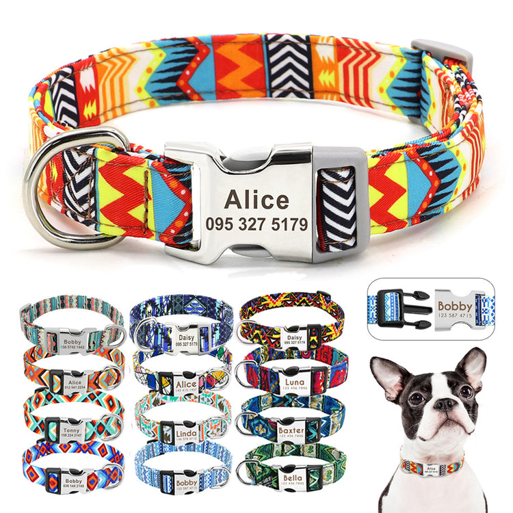 Adjustable Nylon Dog Collar Personalized Dogs Cat ID