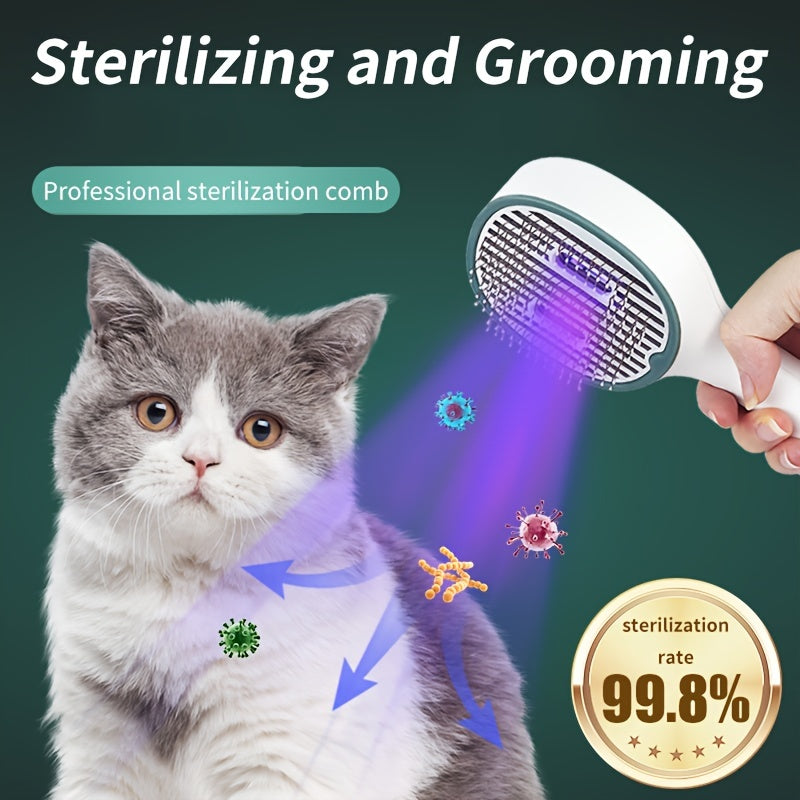 Cat Comb Dog Hair Remover Brush UVC Sterilization Pet Grooming Slicker Needle Comb Cat Sterilization Comb Pet Brush for Shedding and Grooming Self-Cleaning Slicker Brush for Long and Short Hair