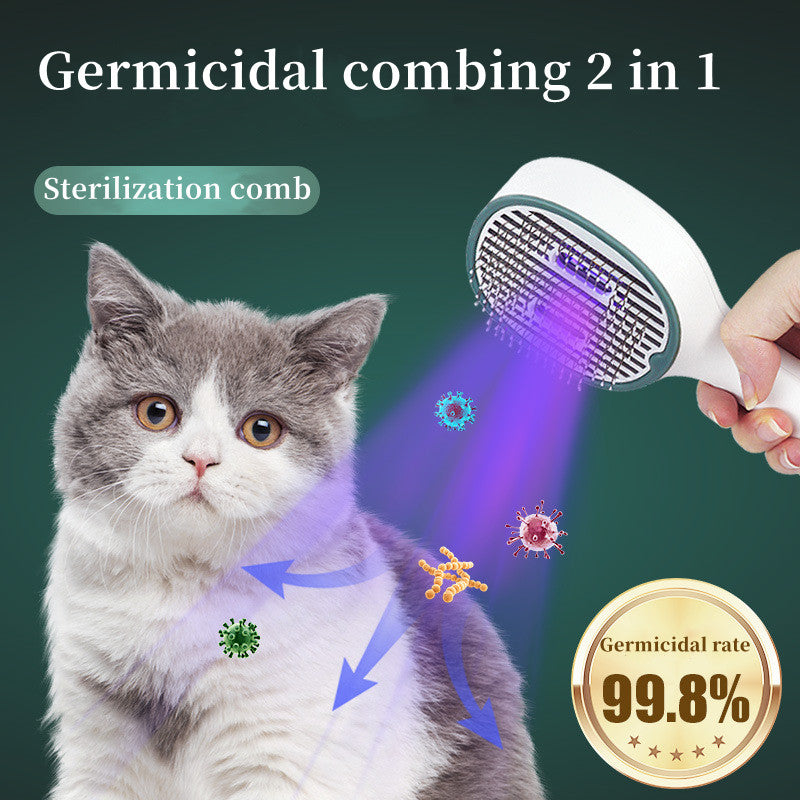 Cat Comb Dog Hair Remover Brush UVC Sterilization Pet Grooming Slicker Needle Comb Cat Sterilization Comb Pet Brush for Shedding and Grooming Self-Cleaning Slicker Brush for Long and Short Hair